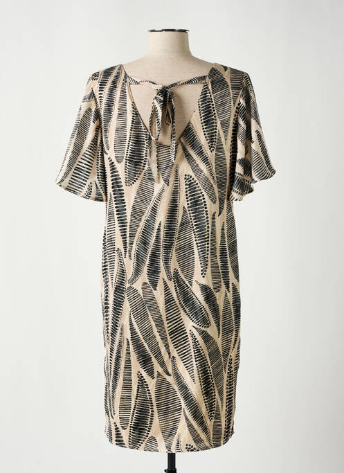 Robe mi-longue coupe fluide manches courtes beige SIGNE NATURE femme