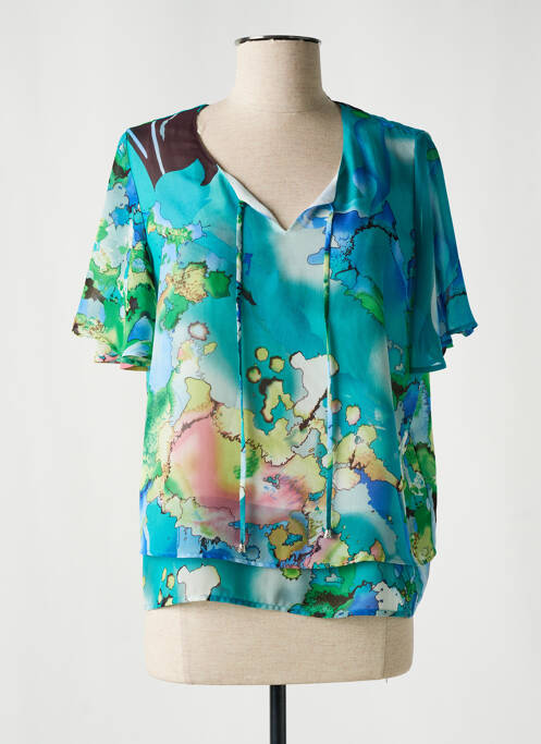 Blouse légère et transparente manches courtes bleu CHRISTINE LAURE femme