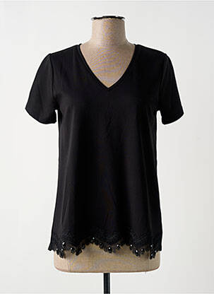 Top tissage jersey manches courtes noir LEO & UGO femme