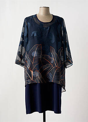 Robe mi-longue coupe fluide manches 3/4 bleu GREGORY PAT femme