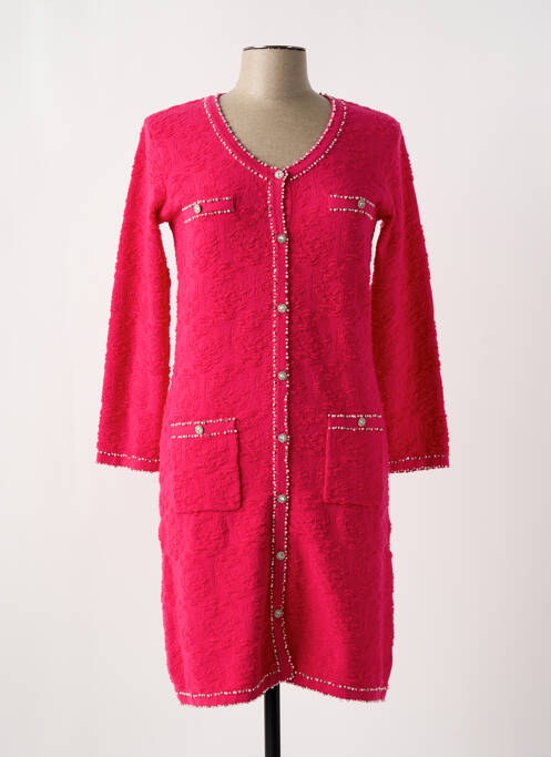 Robe pull col v manches longues rose LEO & UGO femme