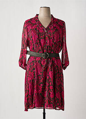 Robe mi-longue coupe fluide manches longues rose CHRISTINE LAURE femme