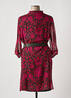 Robe mi-longue imprimé fleurs manches longues rose CHRISTINE LAURE femme