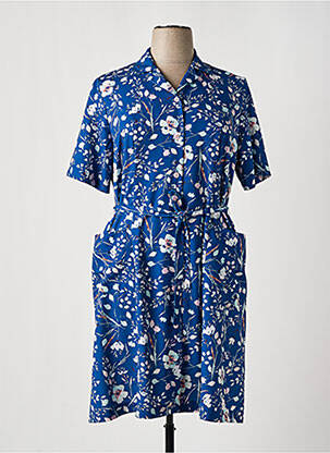 Robe mi-longue imprimé fleurs manches courtes bleu FRANCE RIVOIRE femme