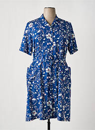 Robe mi-longue imprimé fleurs manches courtes bleu FRANCE RIVOIRE femme