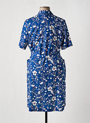 Robe mi-longue imprimé fleurs manches courtes bleu FRANCE RIVOIRE femme