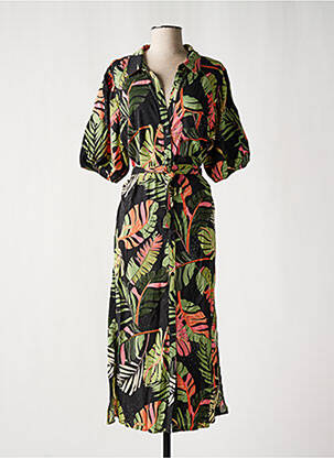 Robe longue imprimé fantaisie manches courtes noir GEISHA femme