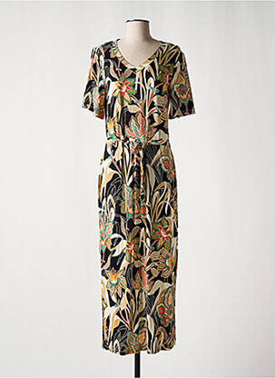 Robe longue imprimé fantaisie manches courtes noir GEISHA femme