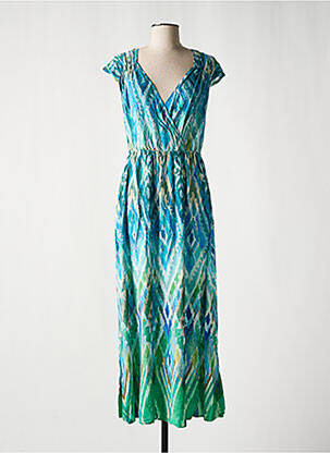 Robe mi-longue coupe fluide manches courtes bleu GEISHA femme