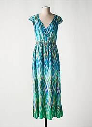 Robe mi-longue coupe fluide manches courtes bleu GEISHA femme