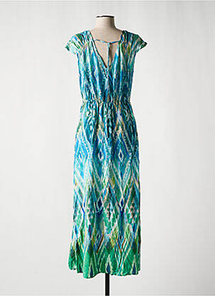 Robe mi-longue coupe fluide manches courtes bleu GEISHA femme