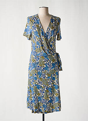 Robe mi-longue manches courtes manches courtes bleu GEISHA femme