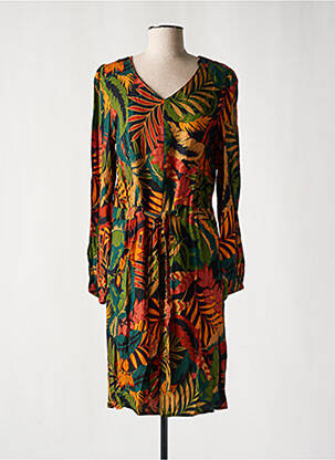 Robe mi-longue imprimé fantaisie manches longues noir GEISHA femme