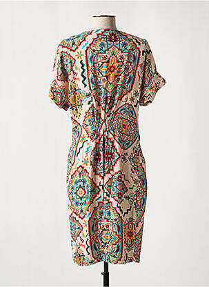 Robe mi-longue imprimé fantaisie manches courtes beige GEISHA femme