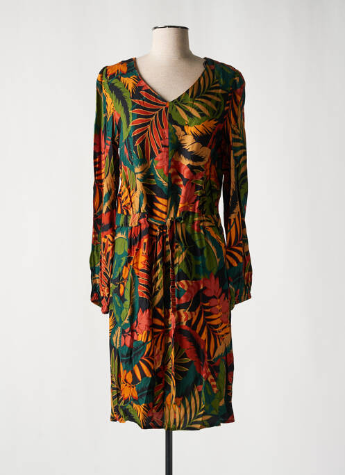 Robe mi-longue imprimé fantaisie manches longues noir GEISHA femme