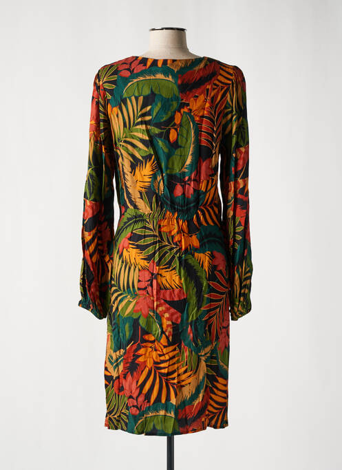 Robe mi-longue imprimé fantaisie manches longues noir GEISHA femme