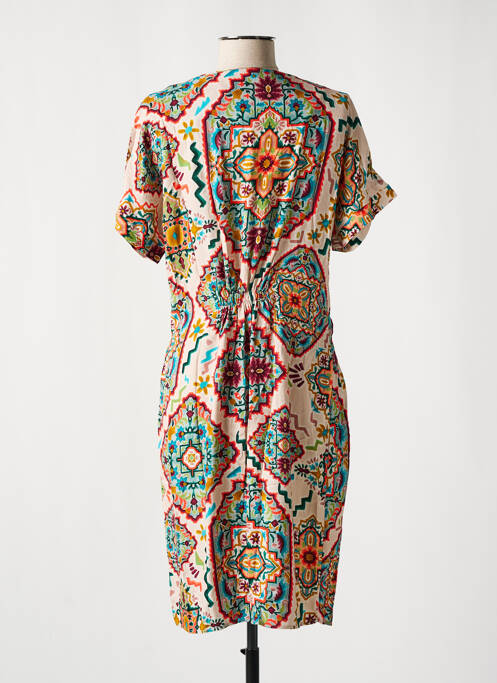 Robe mi-longue imprimé fantaisie manches courtes beige GEISHA femme