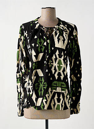 Blouse tissage popeline manches longues noir GEISHA femme