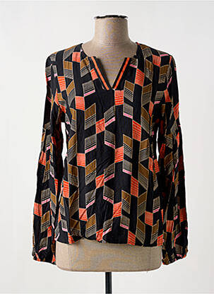 Blouse tissage popeline manches longues noir GEISHA femme