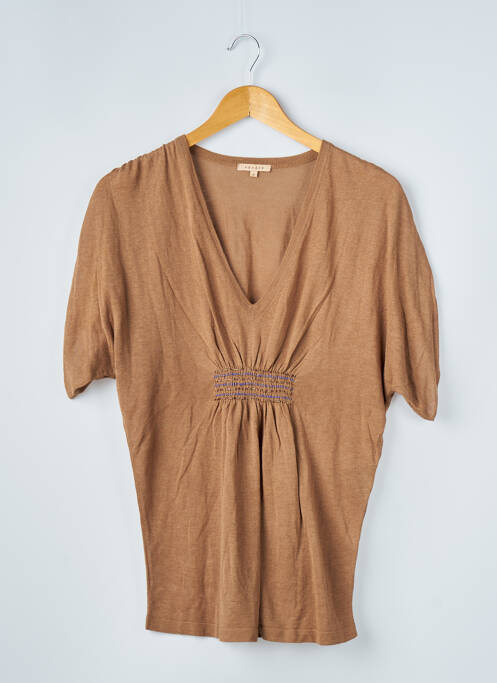 Pull tissage chiné manches courtes marron SANDRO femme