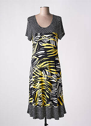 Robe mi-longue imprimé fantaisie manches courtes noir TELMAIL femme