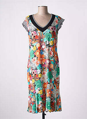 Robe mi-longue imprimé fleurs manches courtes orange TELMAIL femme