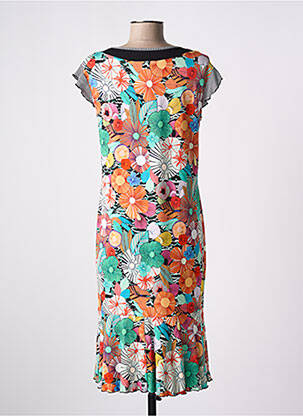 Robe mi-longue imprimé fleurs manches courtes orange TELMAIL femme