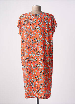 Robe mi-longue imprimé fleurs manches courtes orange TELMAIL femme
