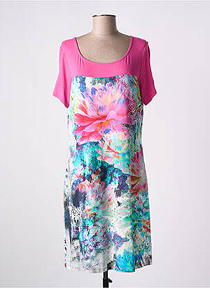Robe mi-longue imprimé fleurs manches courtes bleu MSN femme