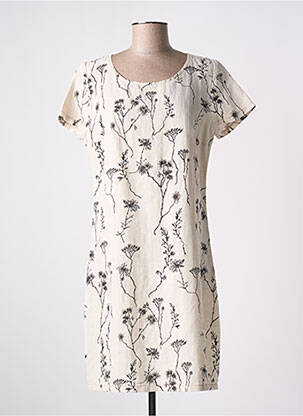 Robe mi-longue imprimé fleurs manches courtes beige IMPAQT femme