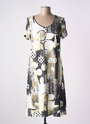 Robe mi-longue imprimé fantaisie manches courtes beige BARANDI femme