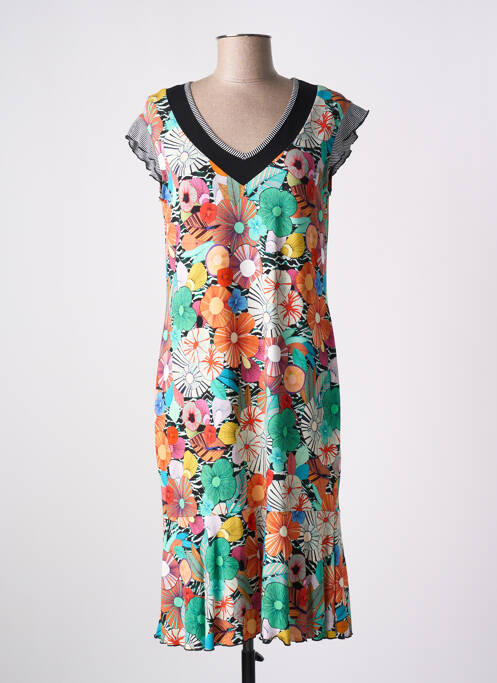 Robe mi-longue imprimé fleurs manches courtes orange TELMAIL femme