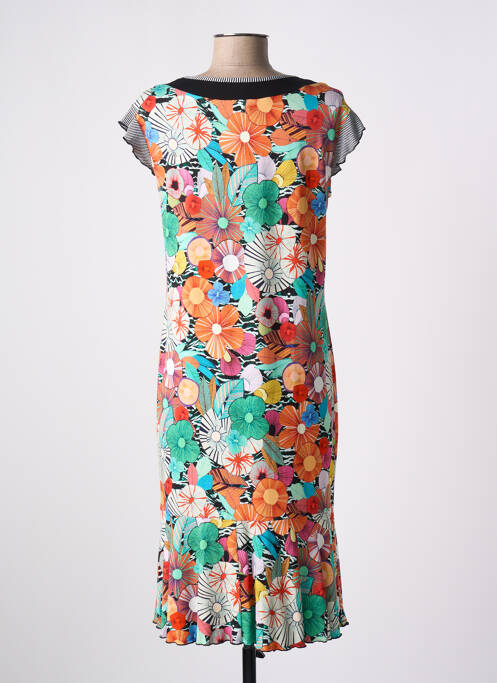Robe mi-longue imprimé fleurs manches courtes orange TELMAIL femme