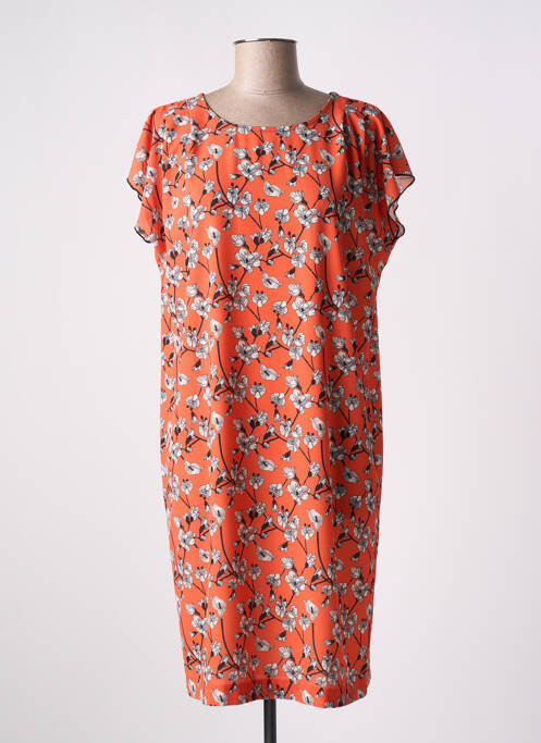 Robe mi-longue imprimé fleurs manches courtes orange TELMAIL femme
