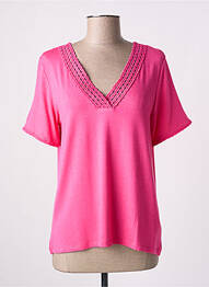 T-shirt col v manches courtes rose LEO & UGO femme
