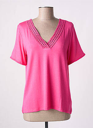 T-shirt col v manches courtes rose LEO & UGO femme