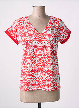 T-shirt imprimé fantaisie manches courtes rouge LEO & UGO femme