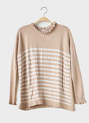 Pull tissage chiné manches longues marron LA FRANCAISE femme
