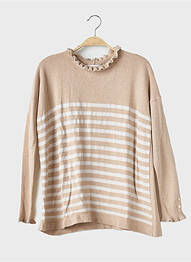 Pull tissage chiné manches longues marron LA FRANCAISE femme