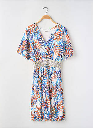 Robe mi-longue coupe évasée manches courtes bleu INSPEE femme