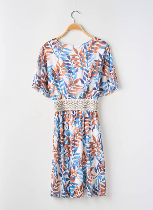 Robe mi-longue imprimé fantaisie manches courtes bleu INSPEE femme