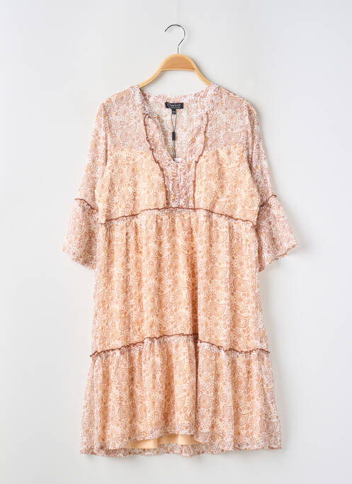 Robe mi-longue manches 3/4 manches 3/4 orange CHARLOTT' femme
