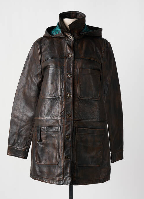 Veste en cuir marron ROSE GARDEN pour femme