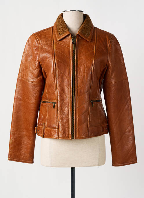 Veste en cuir marron ROSE GARDEN pour femme