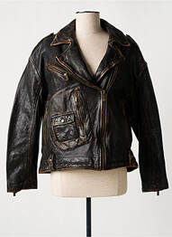 Veste en cuir poches marron ROSE GARDEN femme