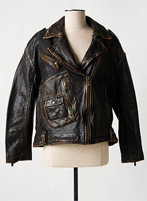 Veste en cuir poches marron ROSE GARDEN femme