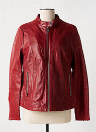 Veste en cuir col officier rouge ROSE GARDEN femme