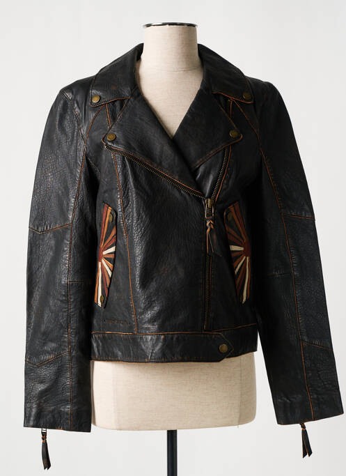 Veste en cuir marron ROSE GARDEN pour femme