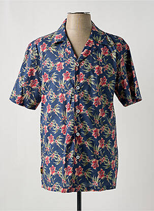 Chemise manches courtes col tailleur bleu DAYTONA homme
