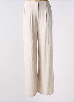 Pantalon large taille à pinces taille haute beige JULIE GUERLANDE femme
